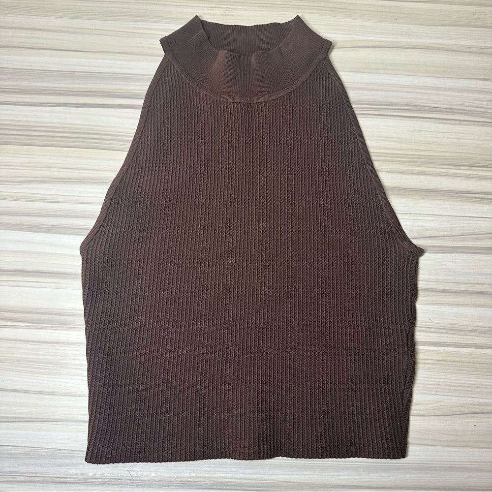 Aritzia Babaton Sculpt Knit Mockneck Halter Top in Rich Mocha Brown